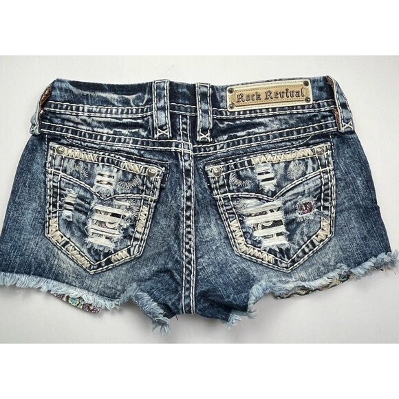 Rock Revival Pants - Rock Revival Shorts‎ Jean Cut Off Y2k Distress Rip Raw Hem Exposed Pocket Low 26